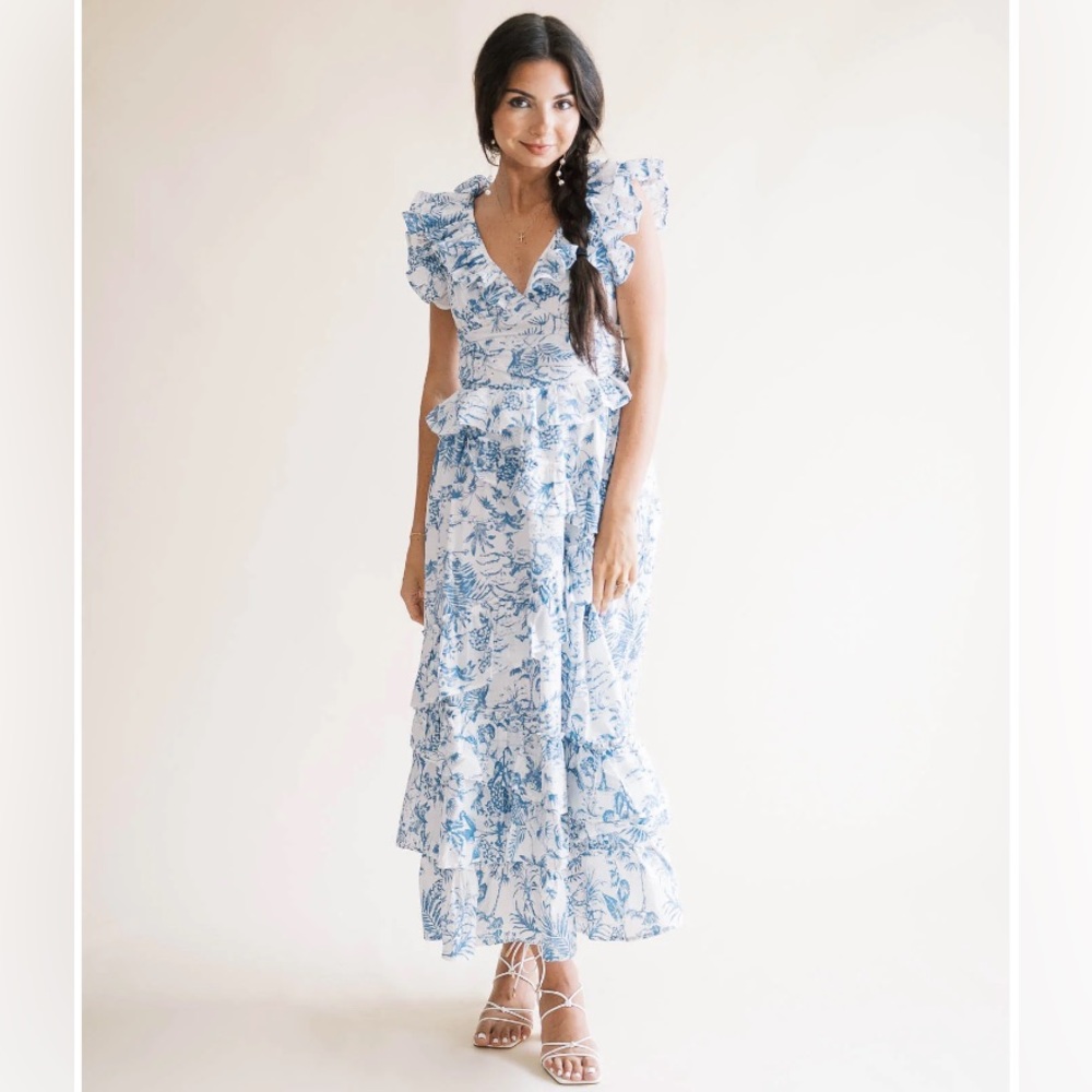 Tropical Ruffle Midi Dress